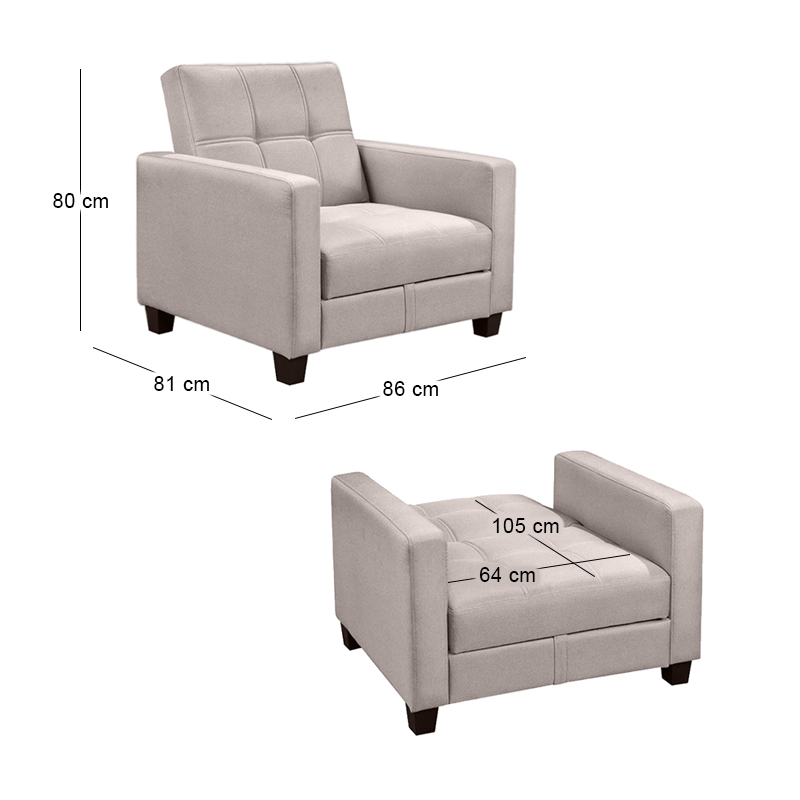 KELSO Armchair Bed w/Storage, Fabric Cappuccino