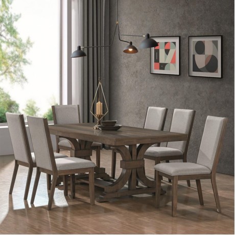 KING Set (Table 200x100+6 Chairs) Antique Grey Walnut, Fabric Grey
