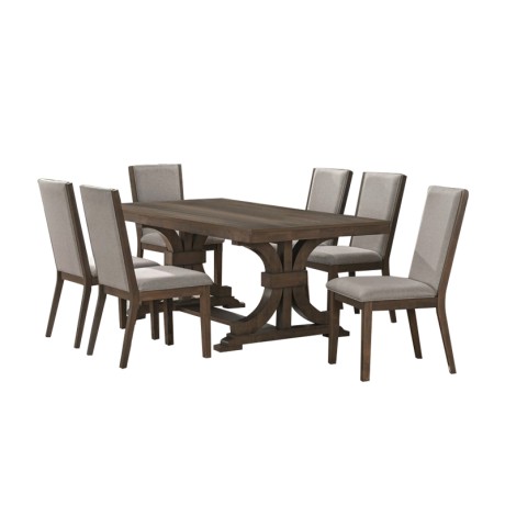 KING Set (Table 200x100+6 Chairs) Antique Grey Walnut, Fabric Grey