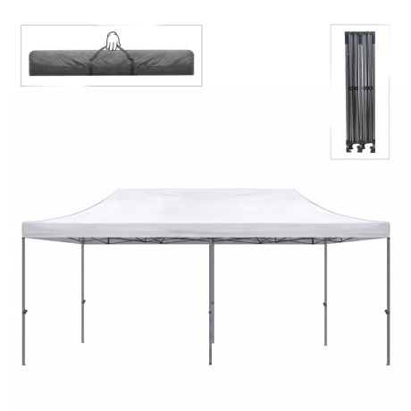 Bari Megapap folding gazebo, metal frame - waterproof fabric 420D, white color, 3x6x3,27m.