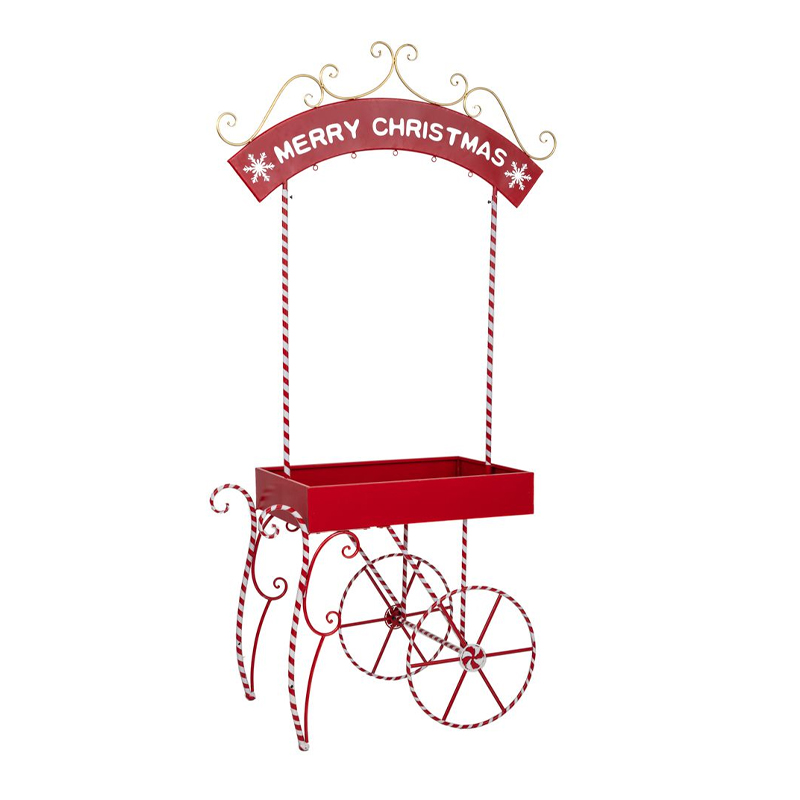 XMAS RED METAL TROLLEY CART MERRY CHRISTMAS 105X54X190CM