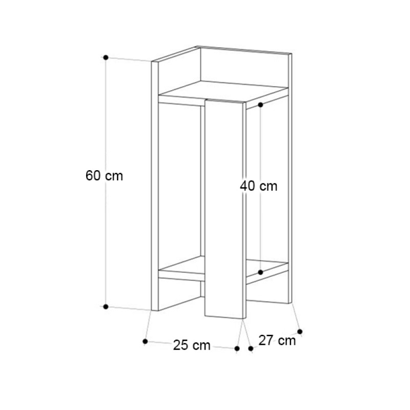 Elos Megapap melamine nightstand left module in black wood color 25x27x60cm.