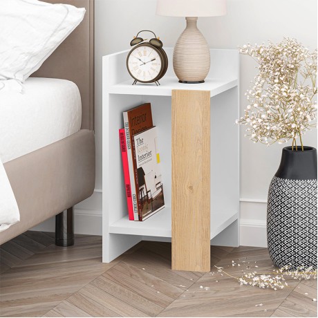 Elos Megapap melamine nightstand in white - sapphire oak color 30x31.7x55cm.