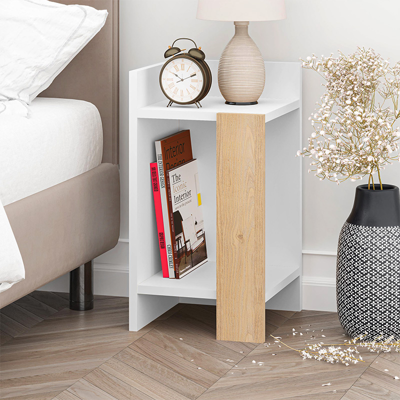 Κομοδίνο Elos Megapap χρώμα λευκό - saphhire oak 30x31,7x55εκ.