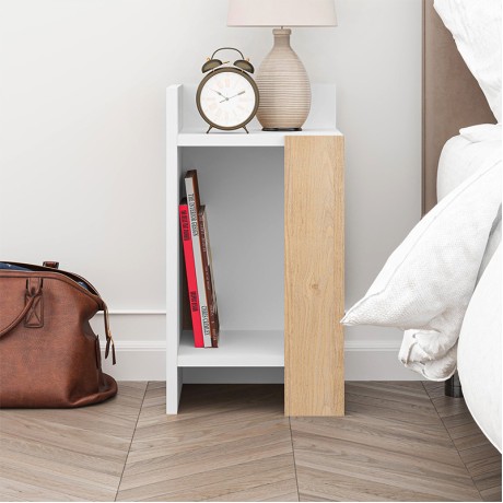Elos Megapap melamine nightstand in white - sapphire oak color 30x31.7x55cm.