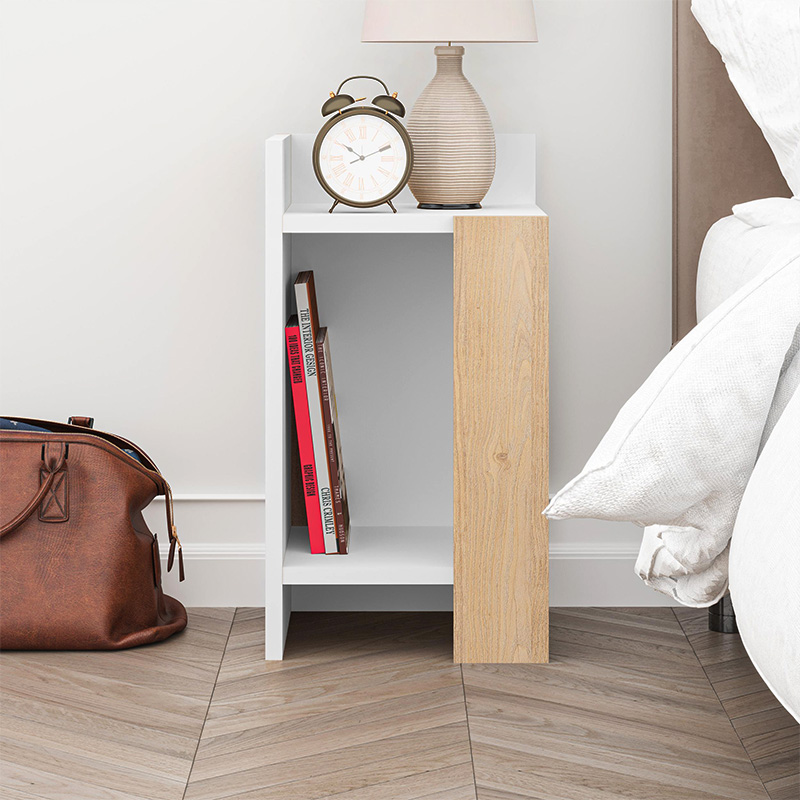 Κομοδίνο Elos Megapap χρώμα λευκό - saphhire oak 30x31,7x55εκ.