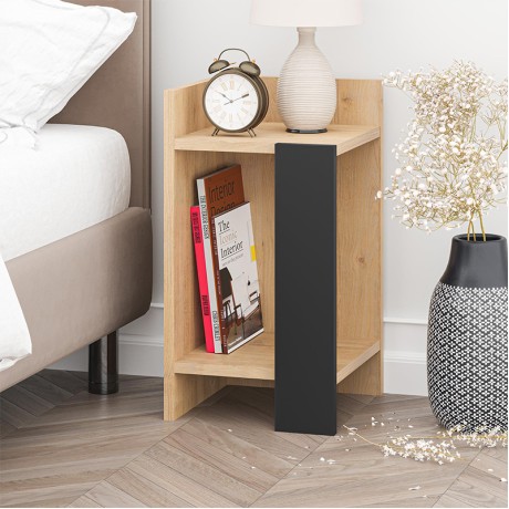 Elos Megapap melamine nightstand in sapphire oak - silky black color 30x31.7x55cm.