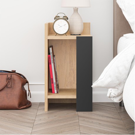 Elos Megapap melamine nightstand in sapphire oak - silky black color 30x31.7x55cm.