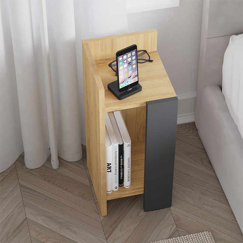 Elos Megapap melamine nightstand left module in sapphire oak - anthracite color 25x27x60cm.