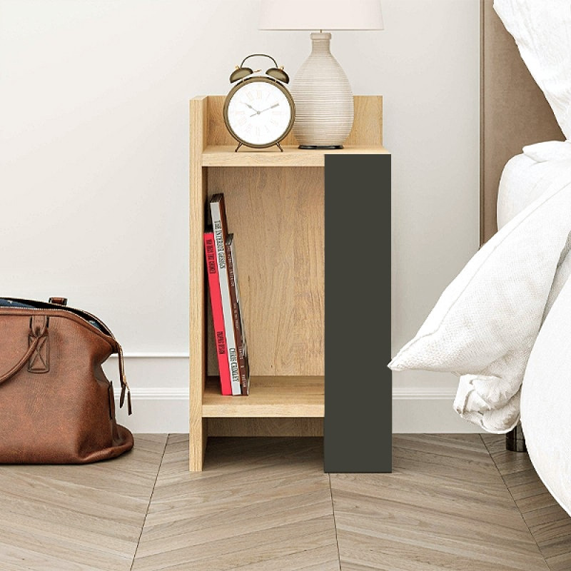 Elos Megapap melamine nightstand left module in sapphire oak - anthracite color 25x27x60cm.