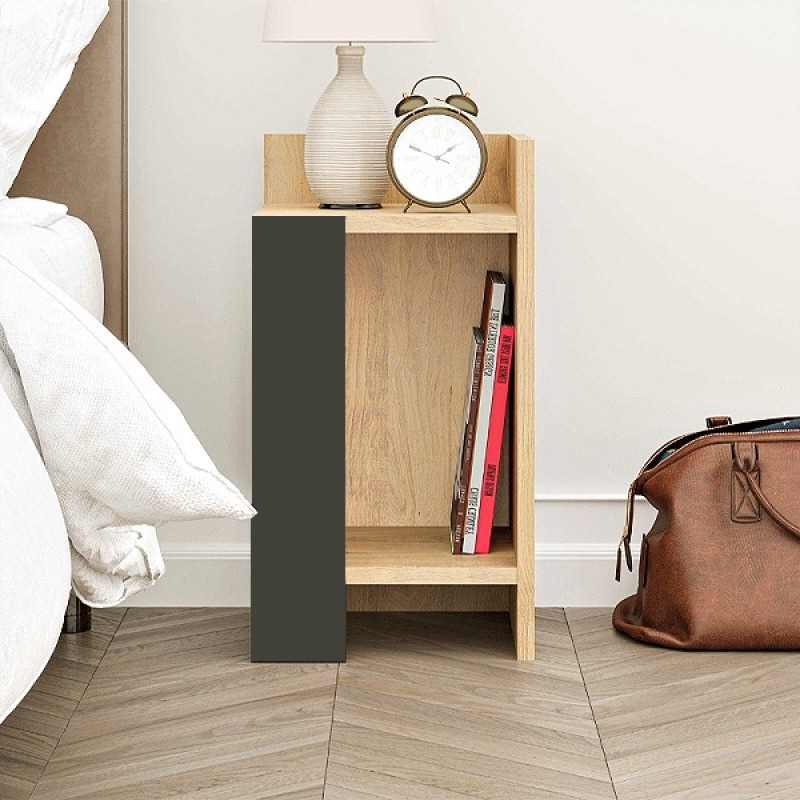 Elos Megapap melamine nightstand right module in sapphire oak - anthracite color 25x27x60cm.
