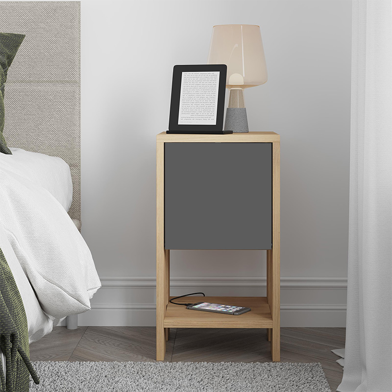 Ema Megapap melamine night-stand in oak - anthracite color 30x30x55cm.