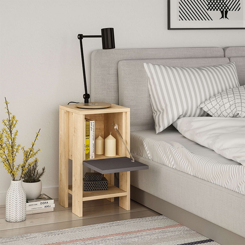 Ema Megapap melamine night-stand in oak - anthracite color 30x30x55cm.