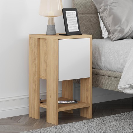 Ema Megapap melamine night-stand in sapphire oak - white color 30x30x55cm.
