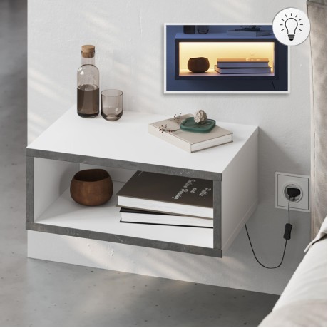 Brik Megapap wall mounted nighstand with LED light in white - grey retro color 45x30x18cm.