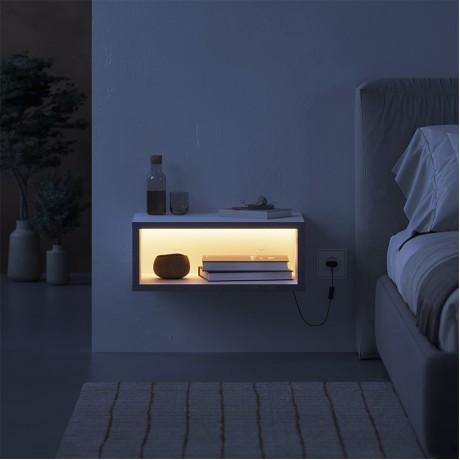 Brik Megapap wall mounted nighstand with LED light in white - grey retro color 45x30x18cm.