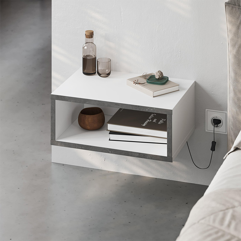 Brik Megapap wall mounted nighstand with LED light in white - grey retro color 45x30x18cm.