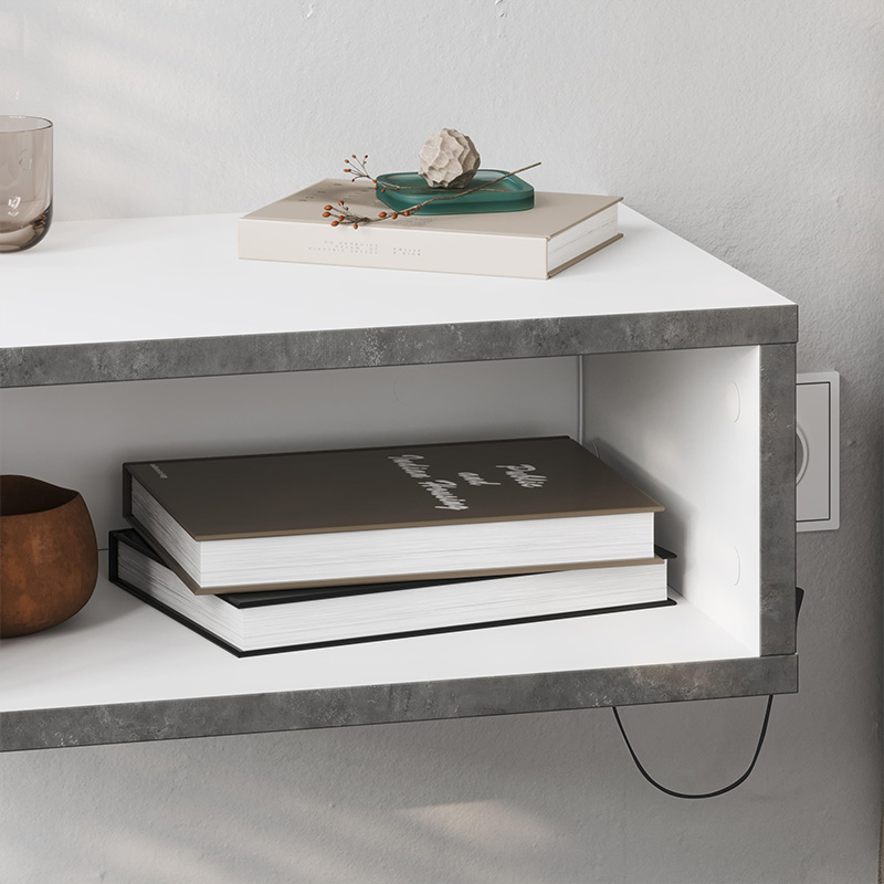 Brik Megapap wall mounted nighstand with LED light in white - grey retro color 45x30x18cm.