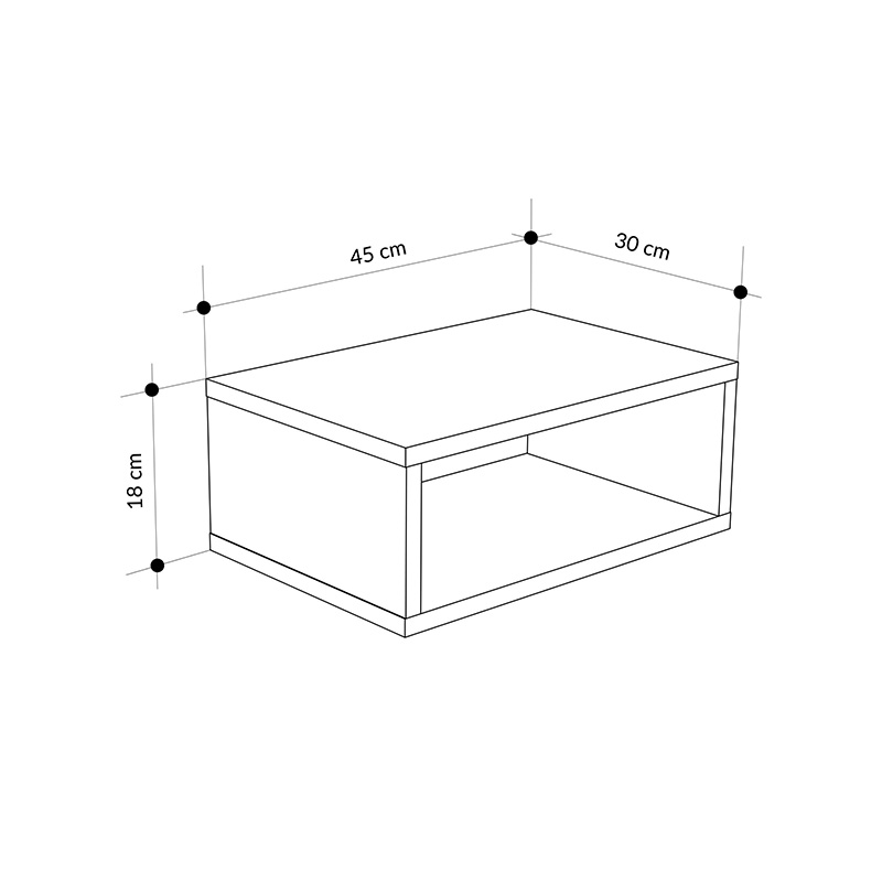 Brik Megapap wall mounted nighstand with LED light in white - grey retro color 45x30x18cm.