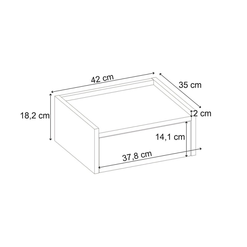 Brisa Megapap melamine wall mounted nightstand in walnut Ud color 42x35x18.2cm.