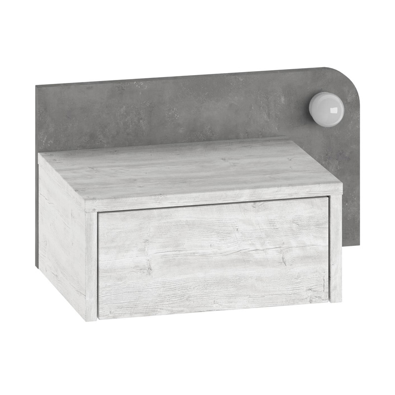 Dotta Megapap wall mounted nighstand with LED light in ancient white - grey retro color 52x33.6x28cm.