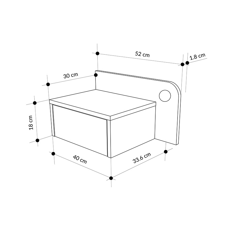 Dotta Megapap wall mounted nighstand with LED light in ancient white - grey retro color 52x33.6x28cm.