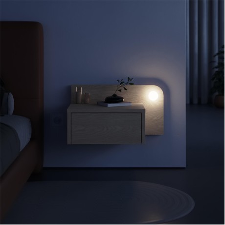Dotta Megapap wall mounted nighstand with LED light in light oak color 52x33.6x28cm.