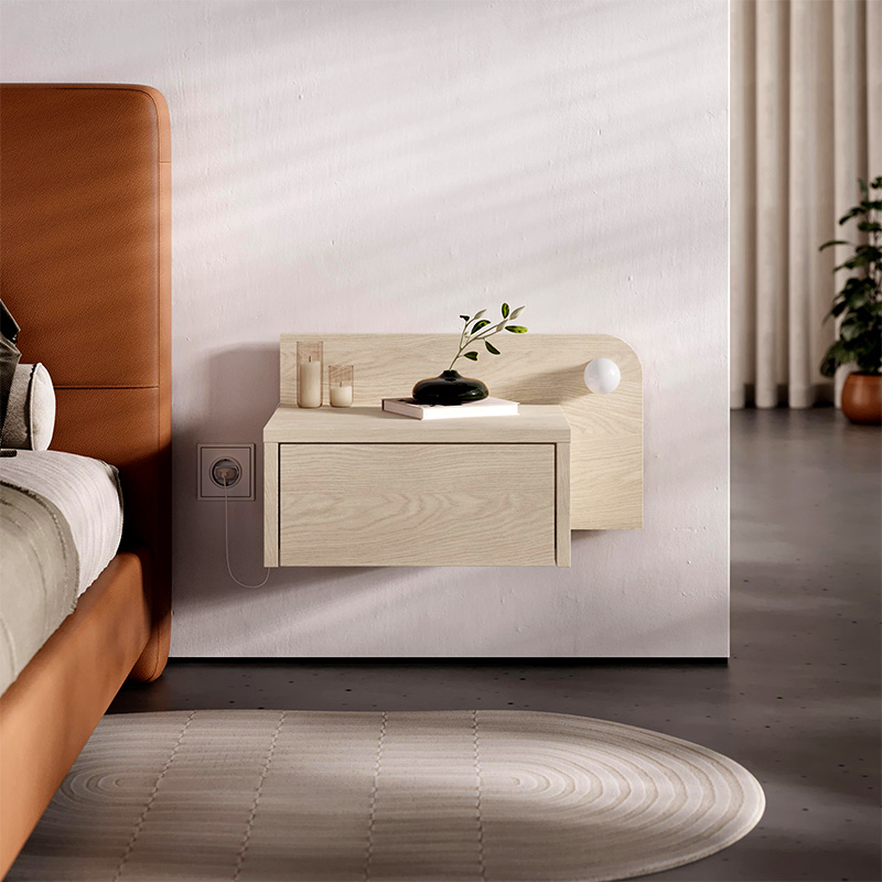 Dotta Megapap wall mounted nighstand with LED light in light oak color 52x33.6x28cm.