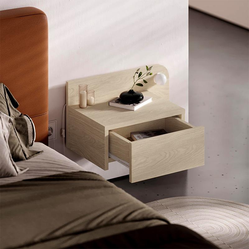 Dotta Megapap wall mounted nighstand with LED light in light oak color 52x33.6x28cm.