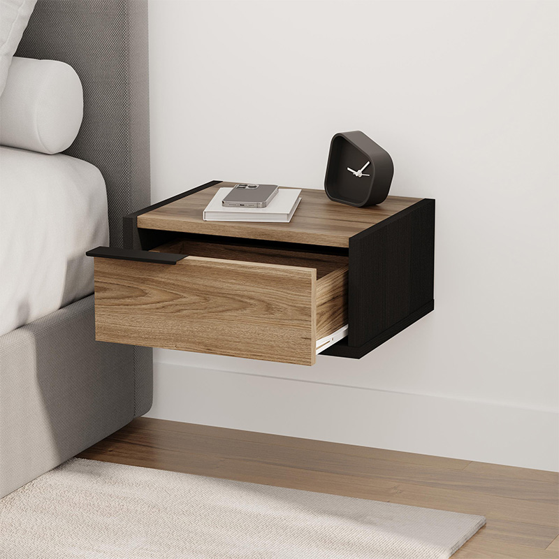 Eco Megapap melamine wall mounted nightstand in black wood - walnut Ud color 40x33x18.5cm.