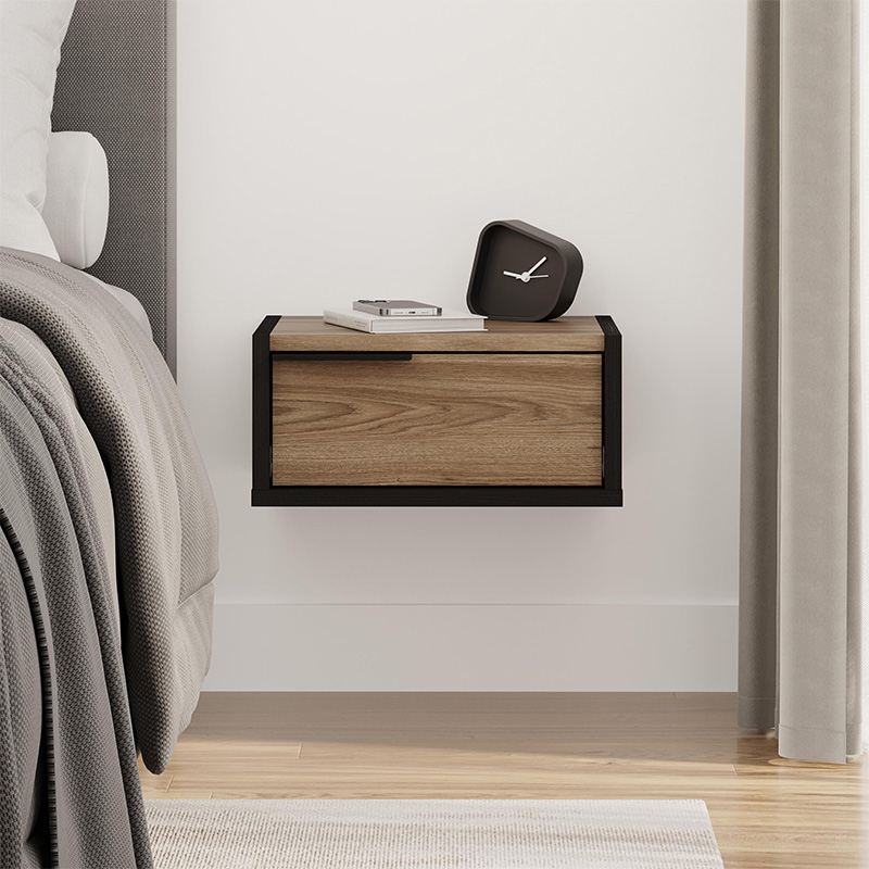 Eco Megapap melamine wall mounted nightstand in black wood - walnut Ud color 40x33x18.5cm.