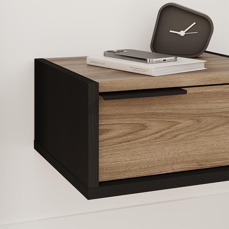 Eco Megapap melamine wall mounted nightstand in black wood - walnut Ud color 40x33x18.5cm.