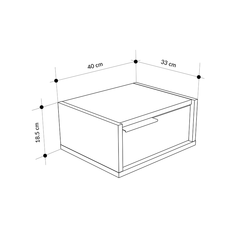 Eco Megapap melamine wall mounted nightstand in black wood - walnut Ud color 40x33x18.5cm.