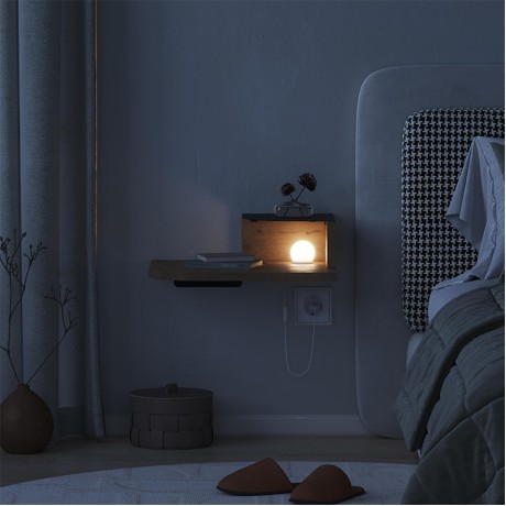 Luno Megapap wall mounted nighstand with LED light in sepet oak color 40x30x16.2cm.