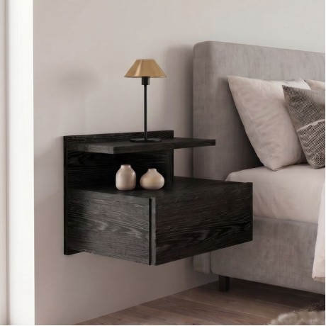 Mislina Megapap melamine wall nightstand in sencron black color 40x33,2x32cm.