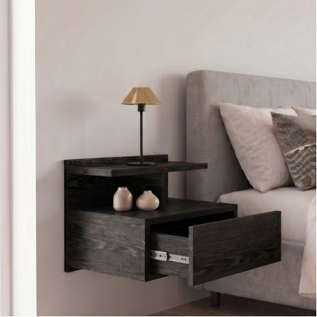 Mislina Megapap melamine wall nightstand in sencron black color 40x33,2x32cm.