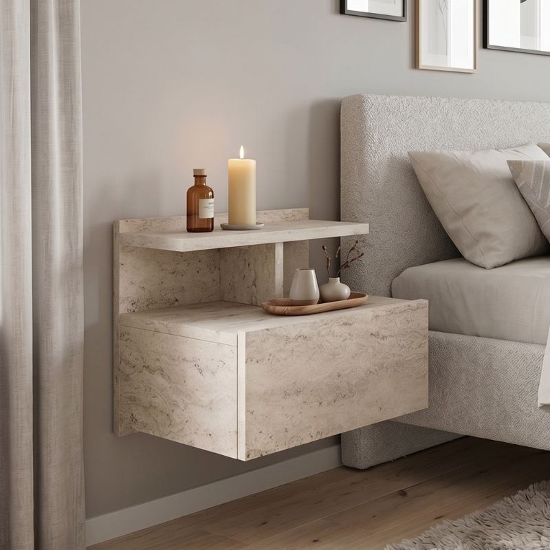Mislina Megapap melamine wall nightstand in travertine color 40x33,2x32cm.