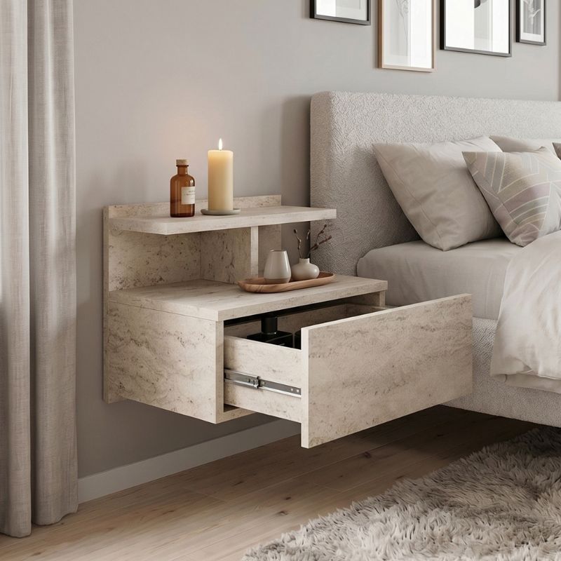 Mislina Megapap melamine wall nightstand in travertine color 40x33,2x32cm.