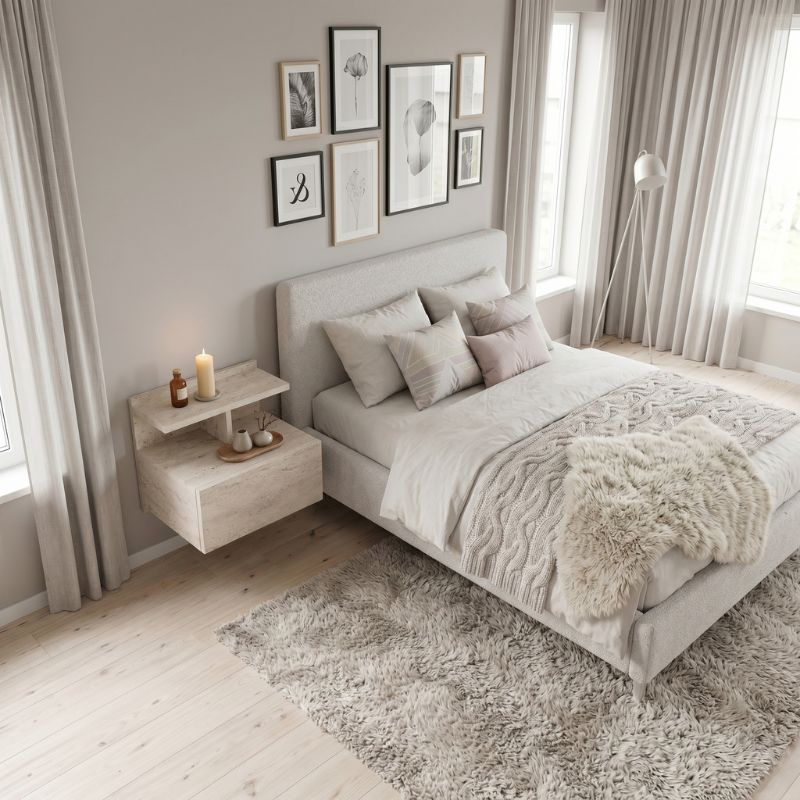 Mislina Megapap melamine wall nightstand in travertine color 40x33,2x32cm.