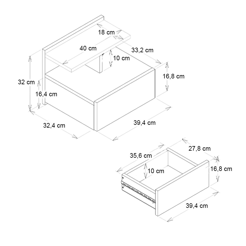 Mislina Megapap melamine wall nightstand in travertine color 40x33,2x32cm.