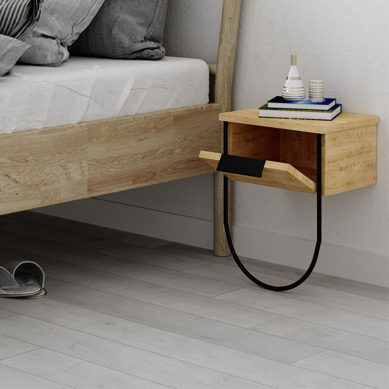 Norfolk Megapap melamine wall night-stand in oak color 33x25x44cm.