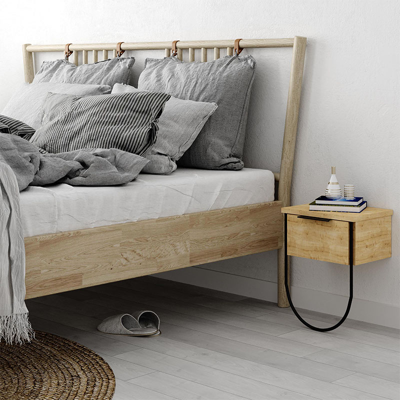 Norfolk Megapap melamine wall night-stand in oak color 33x25x44cm.