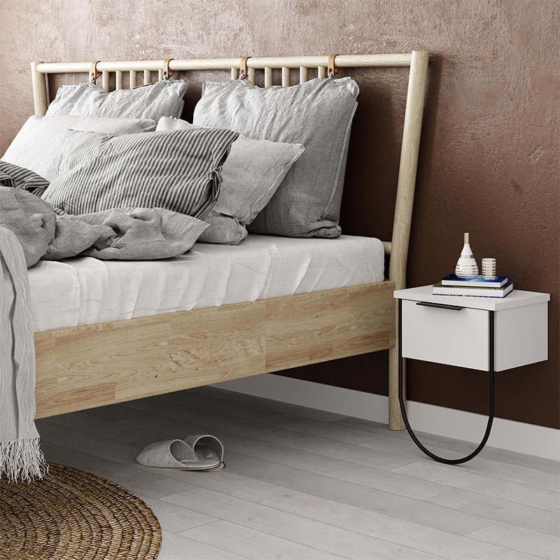 Κομοδίνο επιτοίχιο Norfolk Megapap χρώμα λευκό 33x25x44εκ.