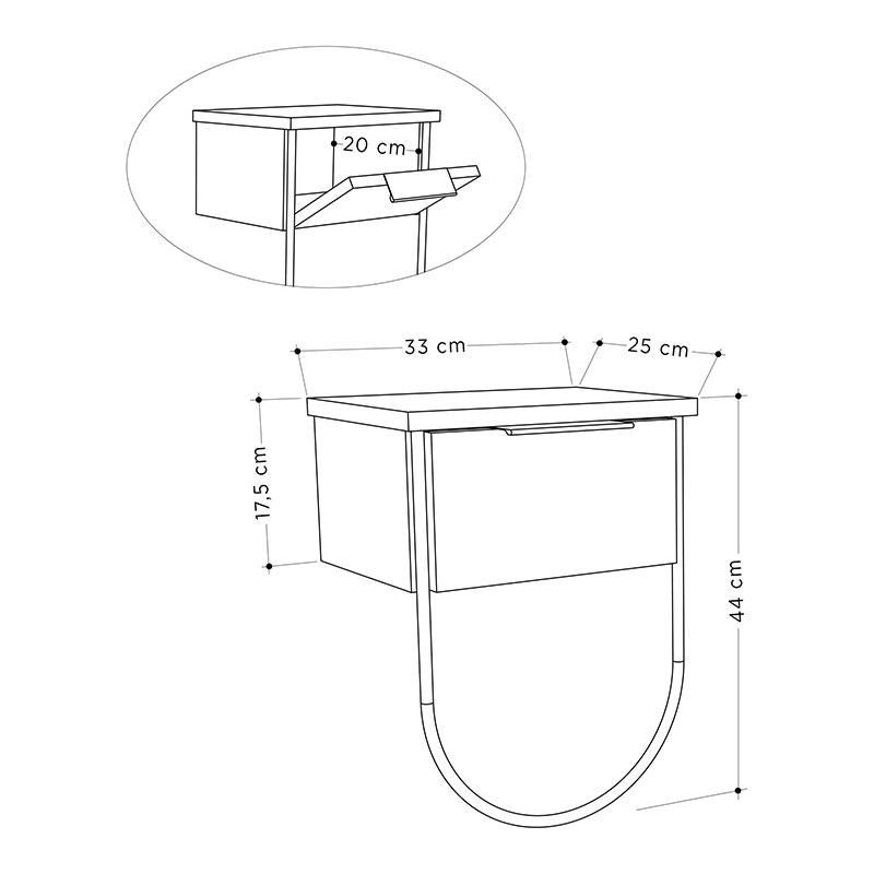Κομοδίνο επιτοίχιο Norfolk Megapap χρώμα λευκό 33x25x44εκ.