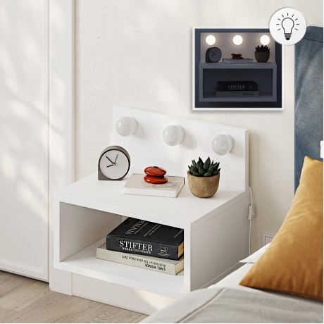 Treo Megapap wall mounted nighstand with LED light in white color 40x30x33.8cm.