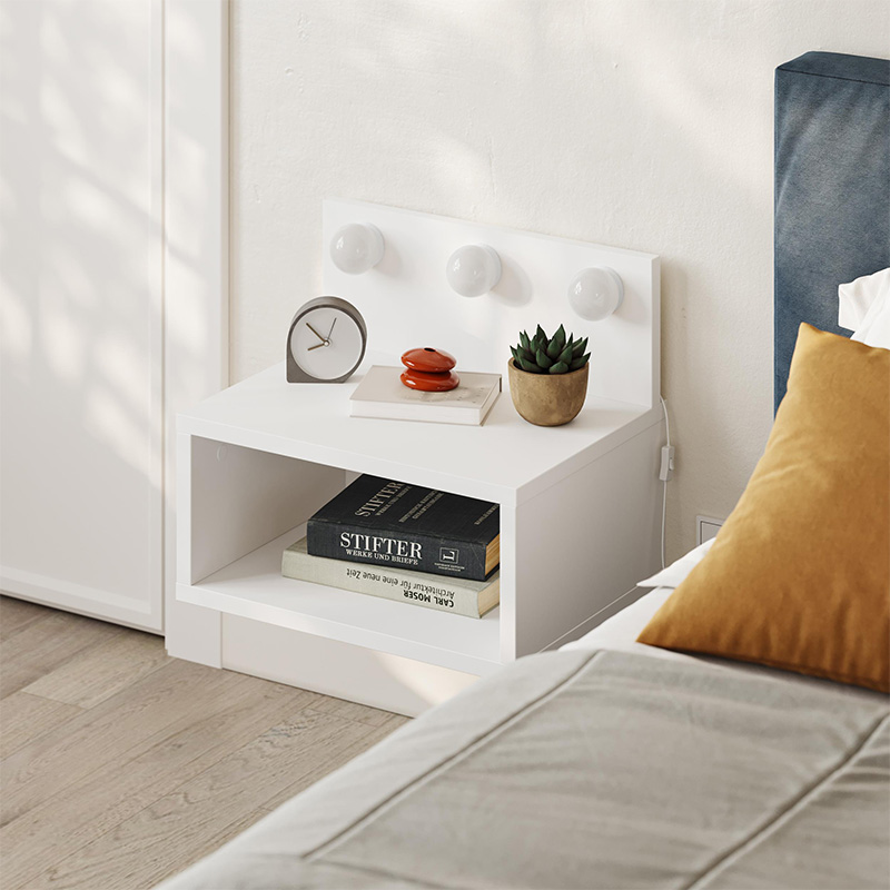 Treo Megapap wall mounted nighstand with LED light in white color 40x30x33.8cm.