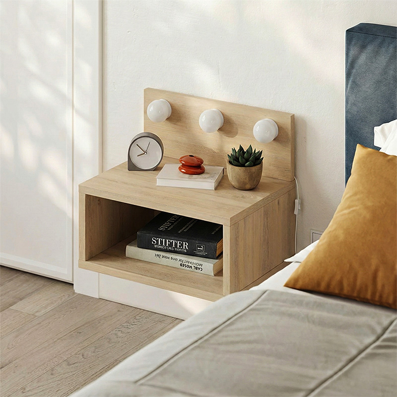 Treo Megapap wall mounted nighstand with LED light in sapphire oak color 40x30x33.8cm.