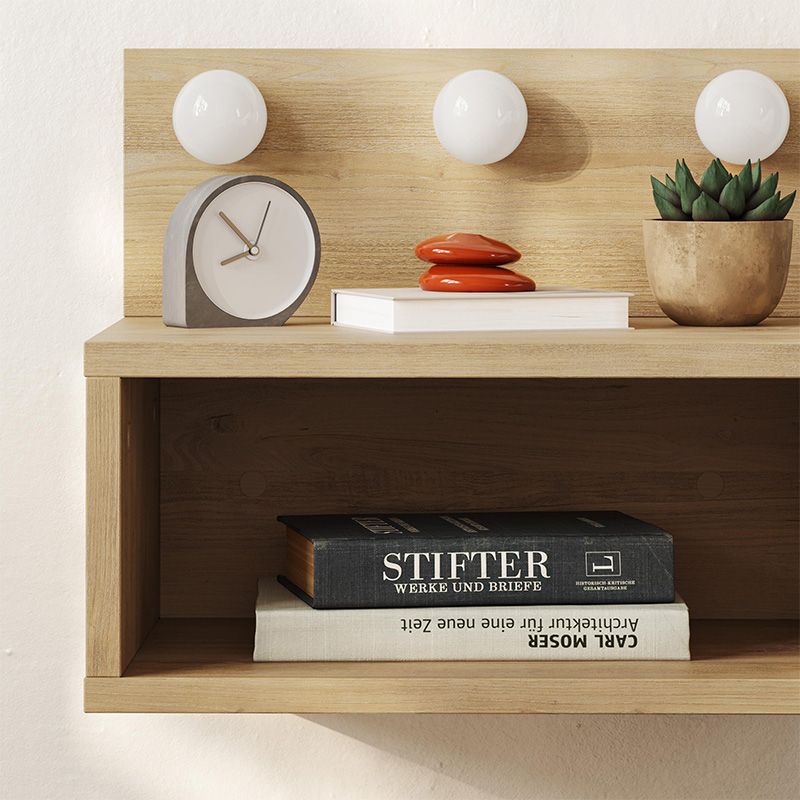 Treo Megapap wall mounted nighstand with LED light in sapphire oak color 40x30x33.8cm.