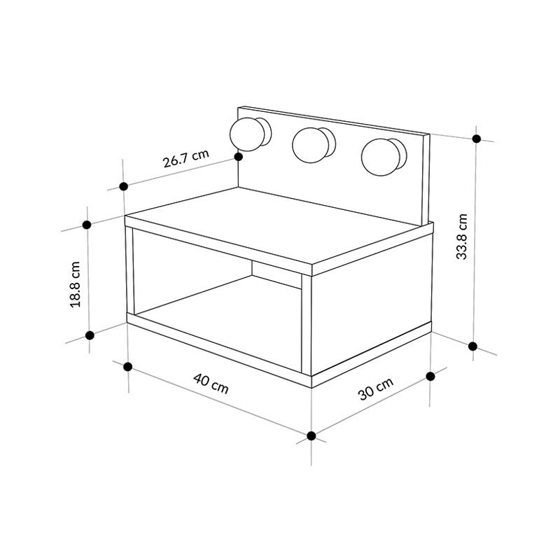 Treo Megapap wall mounted nighstand with LED light in sapphire oak color 40x30x33.8cm.