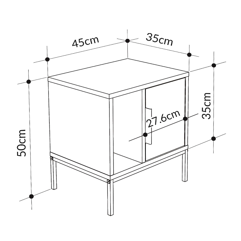 Glynn Megapap melamine nightstand in white color 45x35x50cm.